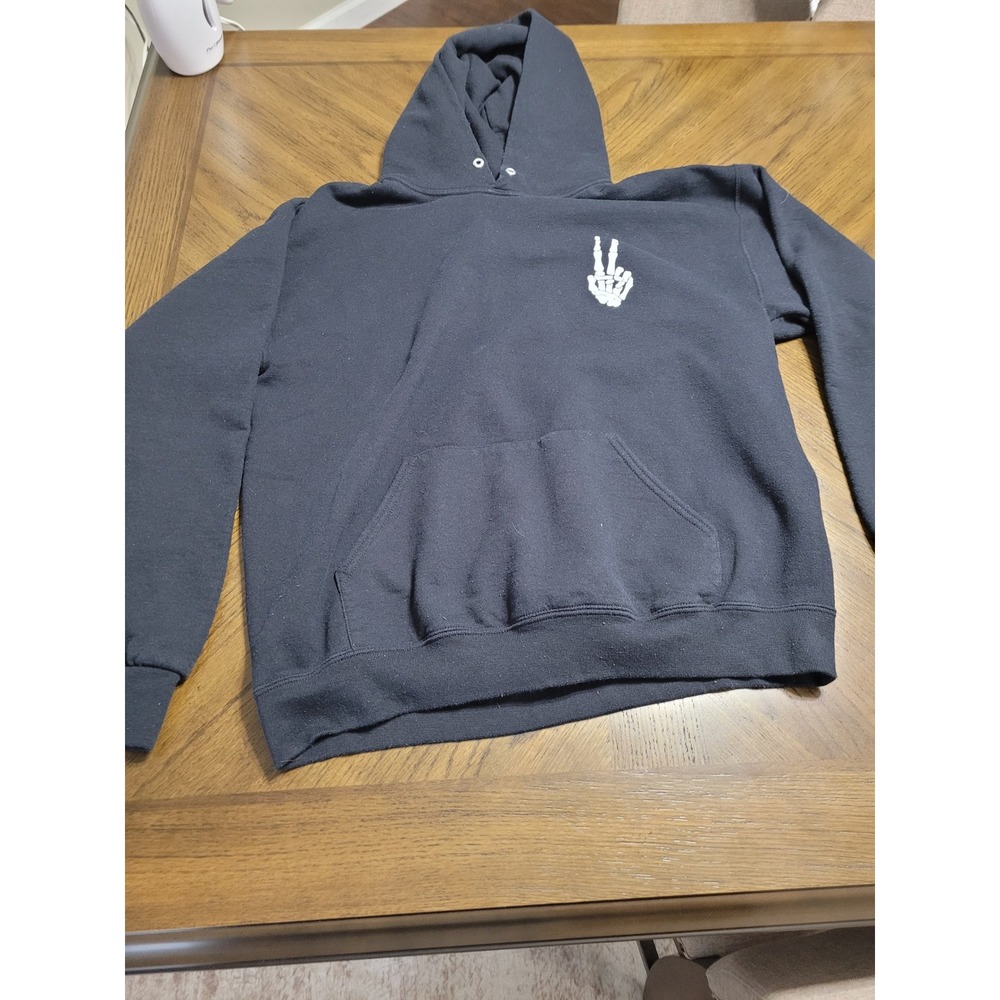 Bowery Supply Co‎ Skeleton Hand Peace Sign Hoodie Black Mens Size L